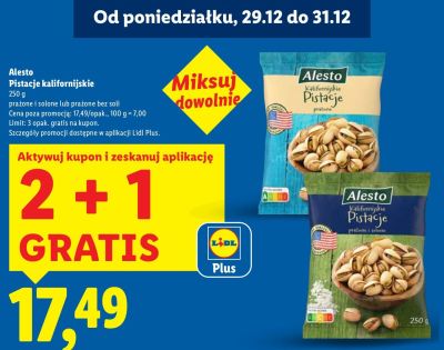 Pistacje kalifornijskie prażone i solone Alesto promocja w Lidl