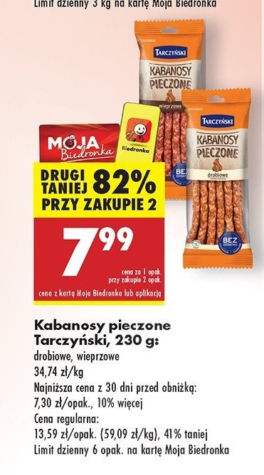 Kabanosy pieczone wieprzowe Tarczyński promocja w Biedronka