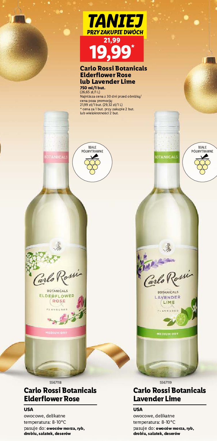 Wino Carlo rossi botanicals elderflower rose promocja w Lidl