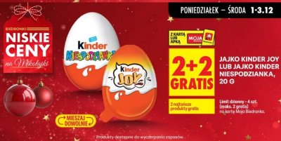Jajko Kinder Joy, 20g 2+2 gratis promocja w Biedronka