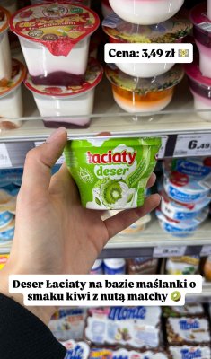 Deser na bazie maślanki o smaku kiwi z nutą matchy promocja w Intermarche