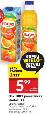 Sok 100% pomarańcza Hortex 1l promocja w Twój Market