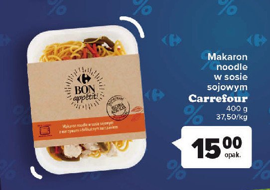 Makaron noodle w sosie sojowym z warzywami i delikatnym kurczakiem Carrefour bon appetit! promocja