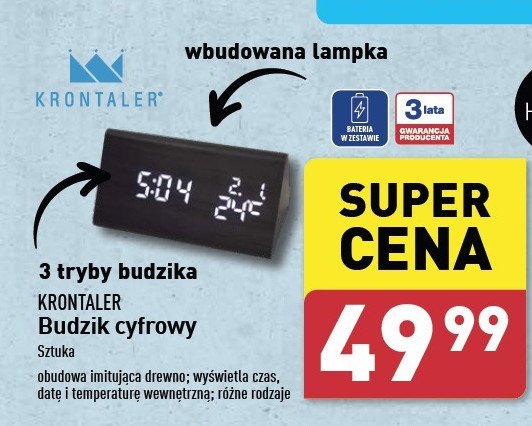 Budzik cyfrowy czarny Krontaler promocja