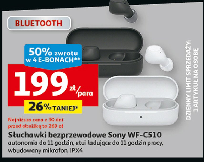 Słuchawki wf-c510 białe Sony promocja w Auchan