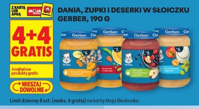 Dania, zupki i deserki w słoiczku Gerber 190 g 4+4 GRATIS promocja w Biedronka