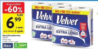 Ręcznik papierowy VELVET Extra Long 2 rolki promocja w Intermarche