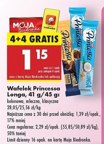 Wafelek mleczny Princessa longa promocja w Biedronka