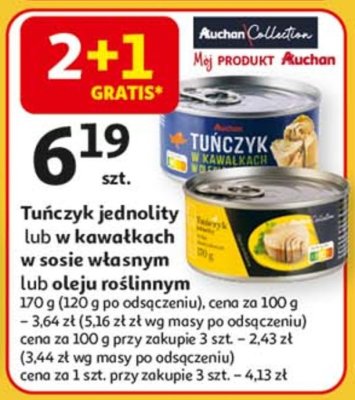 Tu艅czyk jednolity w oleju s艂onecznikowym AUCHAN COLLECTION promocja