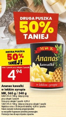 Ananas kawałki w lekkim syropie M&K, 565 g / 340 g promocja w Twój Market