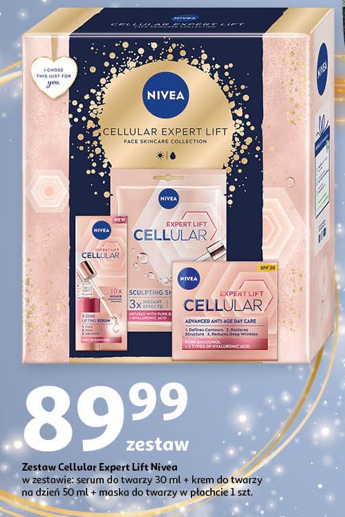 Zestaw w pudełku cellular expert lift: krem do twarzy 50 ml + serum do twarzy 30 ml + maska do twarzy Nivea zestaw promocja