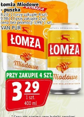 Piwo Łomża Miodowe - puszka 400ml VAN PUR promocja w Prim Market