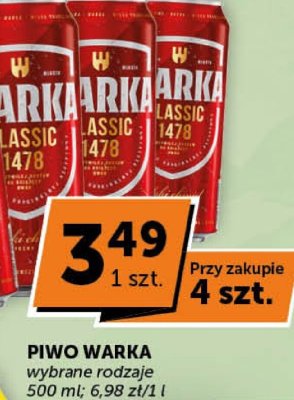 Piwo Warka Classic wybrane rodzaje promocja w Euro Sklep
