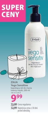Żel ZIAJA Yego Sensitive łagodzący żel do mycia twarzy męski, 200 ml promocja w Hebe