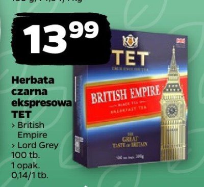 Herbata czarna ekspresowa TET British Empire, Lord Grey promocja w Netto