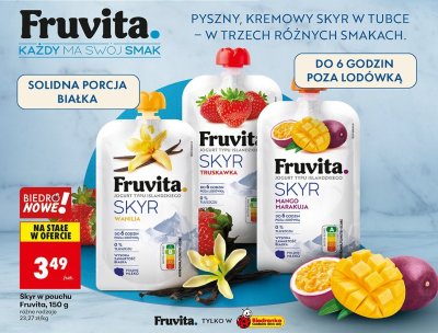 Jogurt skyr w pouchu różne rodzaje Fruvita promocja w Biedronka