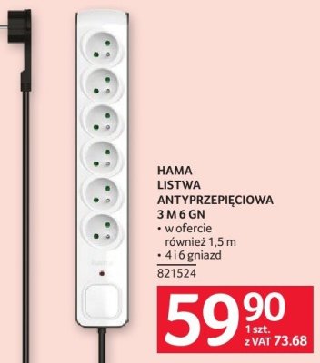 Listwa antyprzepięciowa HAMA LISTWA ANTYPRZEPIĘCIOWA 3 M 6 GN promocja w Selgros