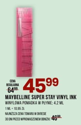 Tusz MAYBELLINE SUPER STAY VINYL INK promocja w Drogerie Natura