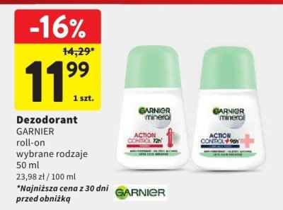 Dezodorant GARNIER roll-on wybrane rodzaje promocja w Intermarche