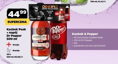 Brandy Kazbek Peak + napój Dr Pepper 500 ml promocja w Netto