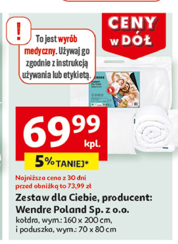 Zestaw dla ciebie: kołdra 160 x 200 cm + poduszka 70 x 80 cm Wendre promocja