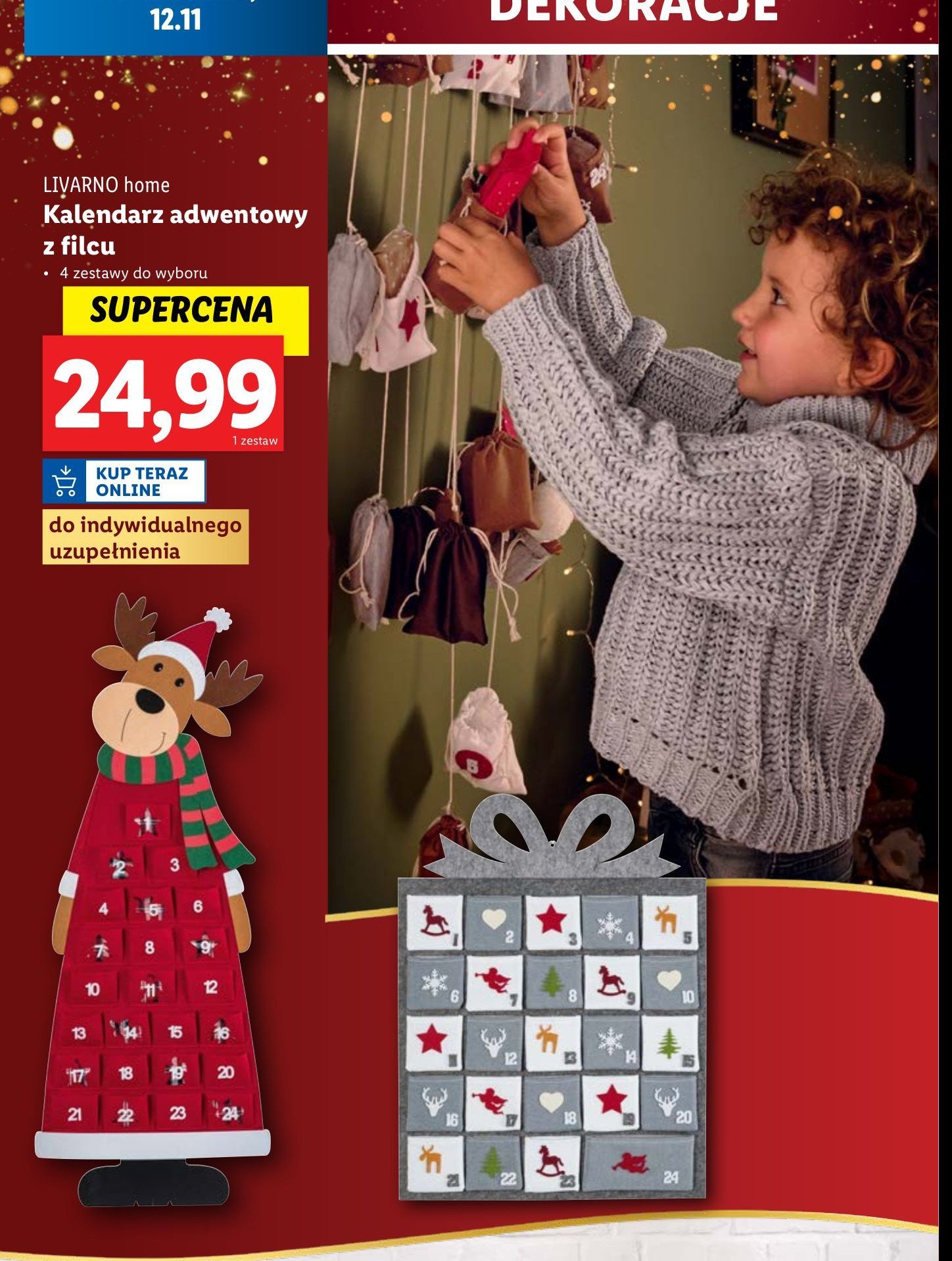 Kalendarz adwentowy filcowy LIVARNO HOME promocja w Lidl