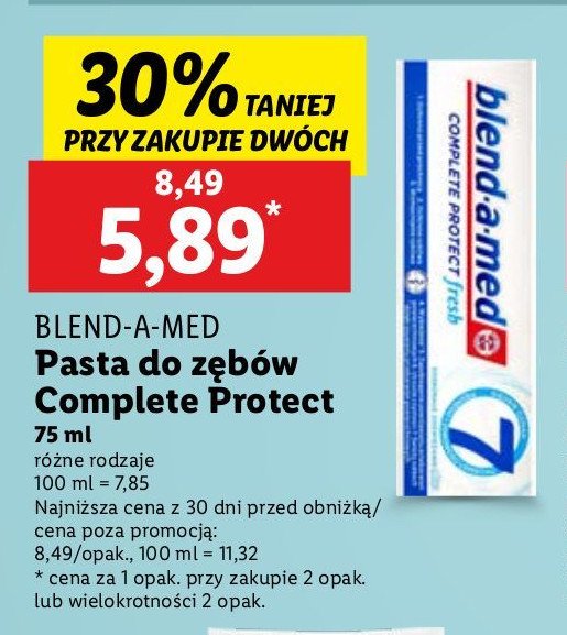 Pasta do zębów doskonałe odświeżanie Blend-a-med complete protect fresh 7 promocja w Lidl