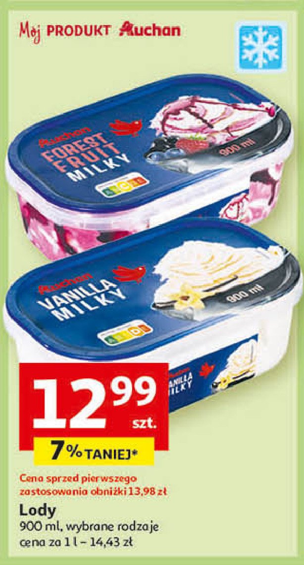 Lody vanilla milky Auchan różnorodne (logo czerwone) promocja