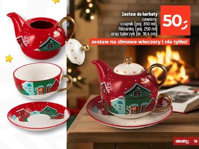 Zestaw do herbaty zawierający czajnik (poj. 350 ml), filiżankę (poj. 260 ml) oraz talerzyk (śr. 16,4 cm) promocja w Dealz