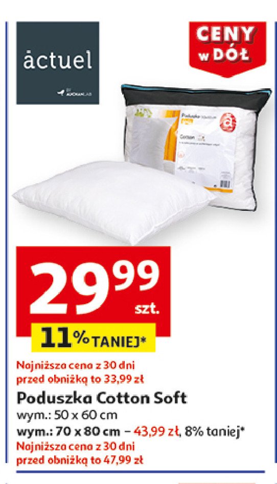 Poduszka cotton soft 70 x 80 cm Actuel promocja w Auchan