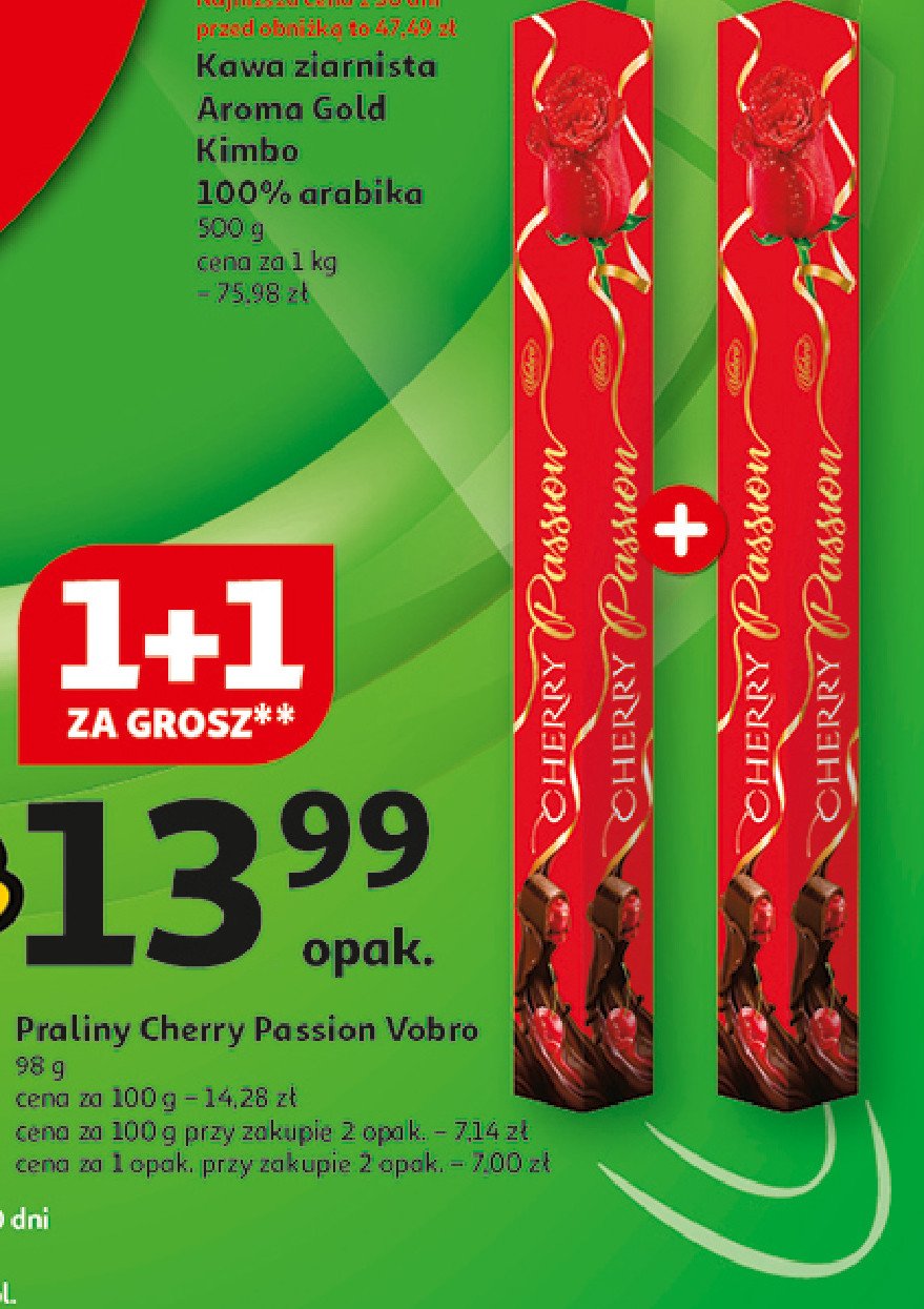 Bombonierka czerwona Vobro cherry roses promocja w Auchan