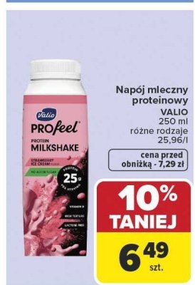 Napój mleczny proteinowy VALIO ProFeel Milkshake 250 ml różne rodzaje promocja w Carrefour