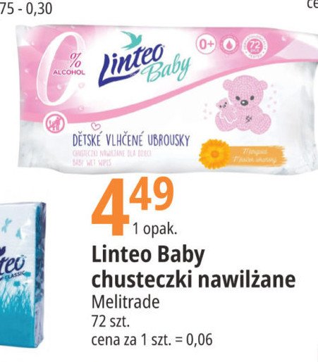 Chusteczki nawilżane z nagietkiem lekarskim Linteo baby promocja
