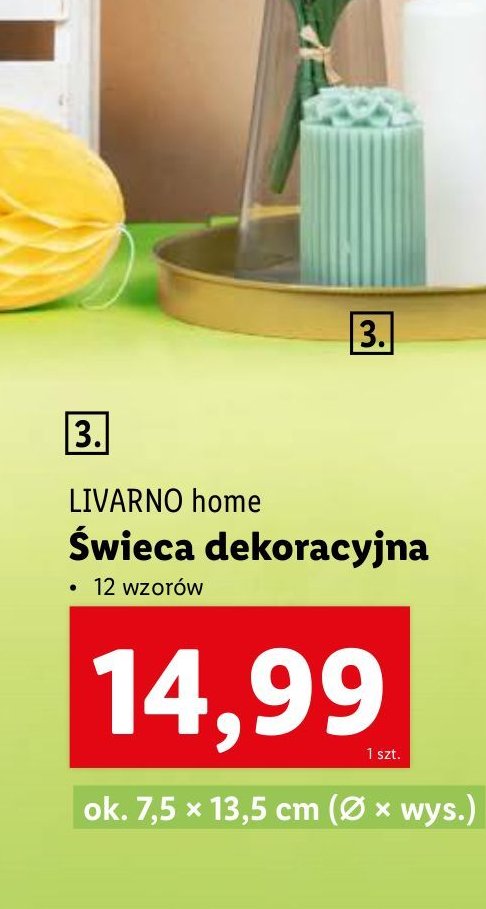 Świeca dekoracyjna 7.5 x 13.5 cm LIVARNO HOME promocja w Lidl