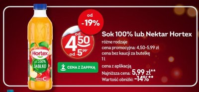 Sok 100% lub Nektar Hortex różne rodzaje promocja w Żabka