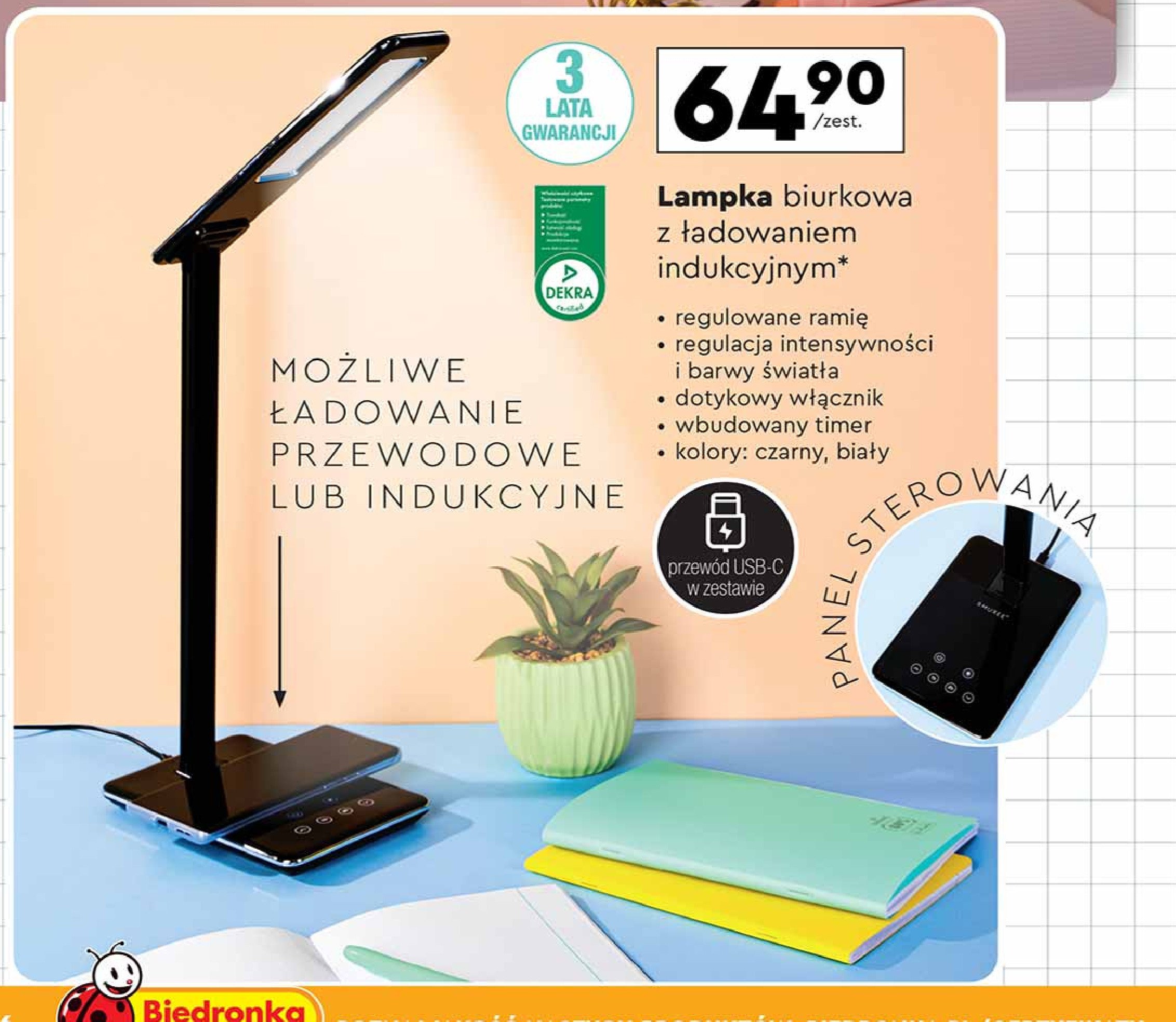 Lampka biurkowa z ładowaniem indukcyjnym promocja