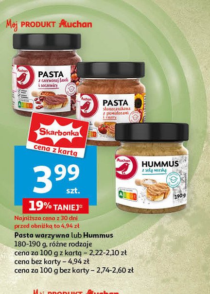 Pasta słonecznikowa z pomidorami i curry Auchan różnorodne (logo czerwone) promocja