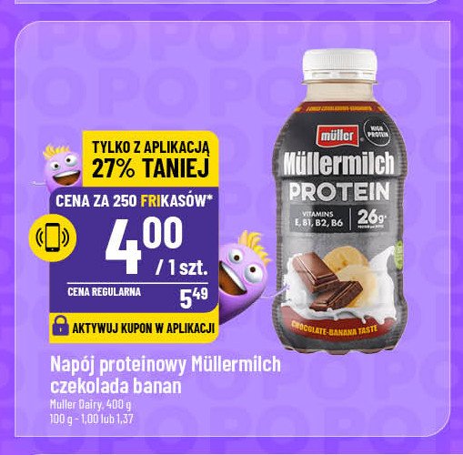 Napój mleczny czekoladowo-bananowy Mullermilch protein promocja