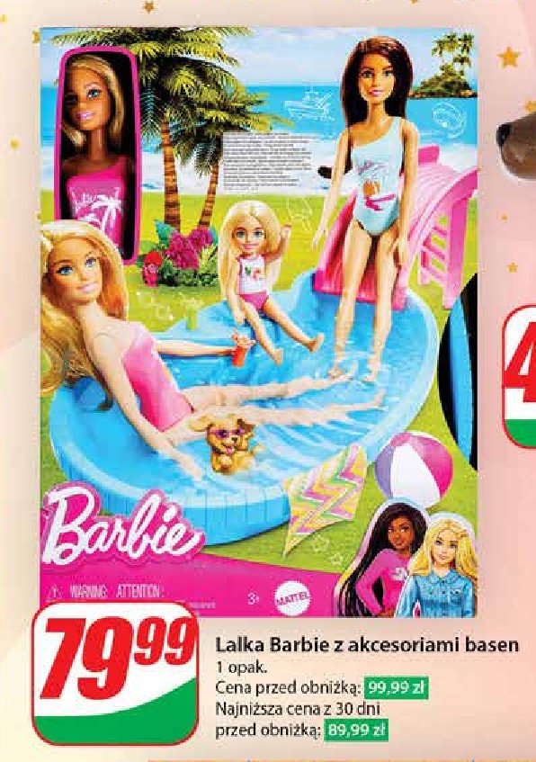 Lalka barbie z akcesoriami basenowymi Mattel promocja w Dino