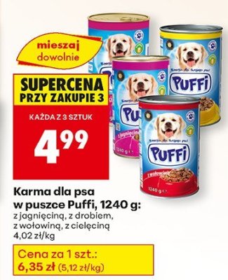 Karma dla psa w puszkach Puffi 1240 g z jagnięciną promocja w Biedronka
