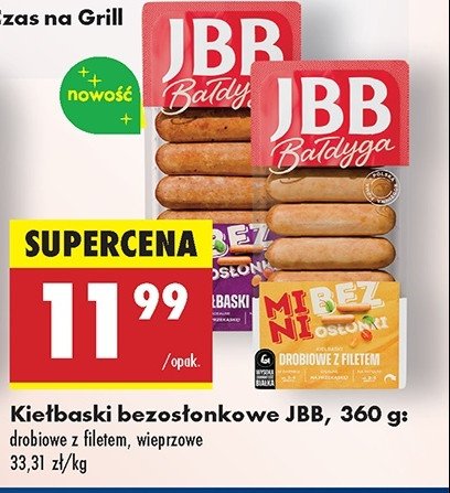 Kiełbaski drobiowe mini bez osłonki Jbb bałdyga promocja w Biedronka