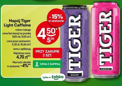 Napój Tiger Light Caffeine różne rodzaje promocja w Żabka