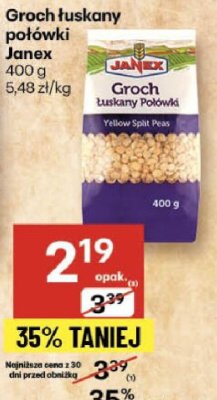 Groch łuskany połówki Janex promocja w Delikatesy Centrum