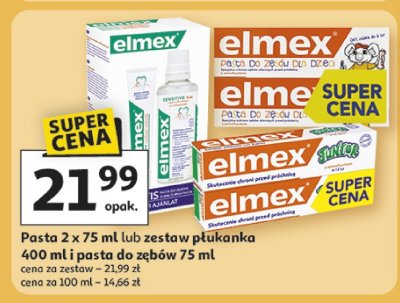 Pasta 2 x 75 ml lub zestaw płukanka 400 ml i pasta do zębów 75 ml Elmex promocja w Auchan