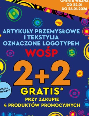 Wszystkie tekstylia z logotypem 2+2 GRATIS promocja w Biedronka