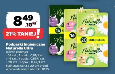 Podpaski higieniczne Naturella Ultra (różne rodzaje) promocja w Netto