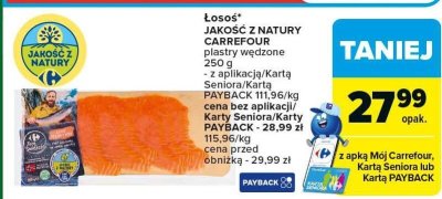 Łosoś JAKOŚĆ Z NATURY CARREFOUR plastry wędzone na zimno 250 g promocja w Carrefour Market