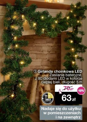 Girlanda choinkowa LED, zasilanie bateryjne, z 80 diodami LED w kolorze ciepłej bieli, długość 5 m promocja w Woolworth