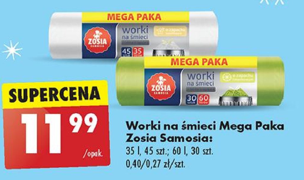 Worki na śmieci 35 l waniliowe Zosia samosia promocja w Biedronka