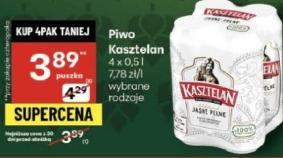Piwo Kasztelan 4 x 0.5l promocja w Delikatesy Centrum